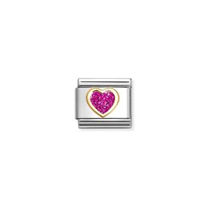 Preview image of Nomination Composable Classic Link, Fuchsia Glitter Heart In Bonded Yellow Gold