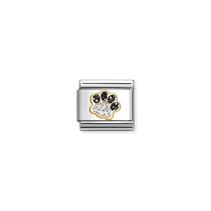 Nomination Composable Classic Link Black & Silver Glitter Paw Print In Bonded Yellow Gold