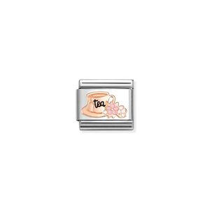 Nomination Composable Classic Link Tea Cup With Flowers In Rose Gold 