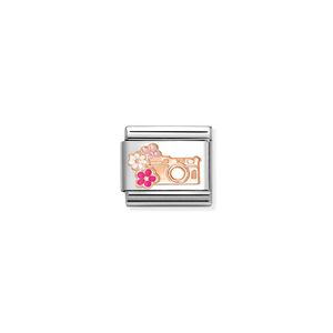 Nomination Composable Classic Link Camera With Flowers In Rose Gold 
