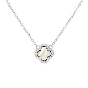 Preview image of Sterling Silver Mother of Pearl Cubic Zirconia Petal Necklace