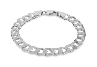 Preview image of Gents Sterling Silver 8'' Flat Curb Chain Bracelet