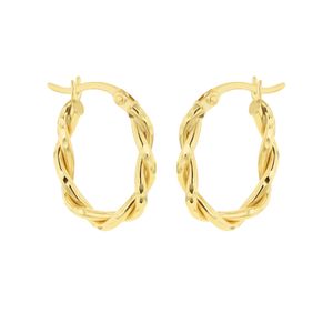Preview image of 9ct Yellow Gold Diamond Cut Twisted Oval Hoop Earrings 