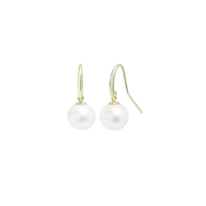 Preview image of 9ct Yellow Gold 10-10.5mm White Cultured Rounded Pearl Hook Earrings