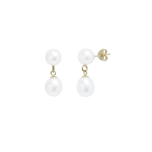 Preview image of 9ct Yellow Gold 7-7.5mm White Round & Teardrop Duo Stud earrings 