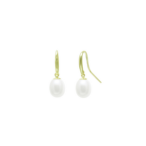 Preview image of 9ct Yellow Gold 7.5-8mm White Cultured Teardrop Pearl Hook Earrings