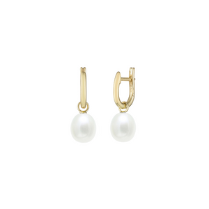 Preview image of 9ct Yellow Gold 7.5-8mm White Teardrop Cultured Pearl Huggie Earrings