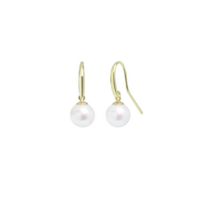 Preview image of 9ct Yellow Gold 8-8.5mm White Cultured Rounded Pearl Hook Earrings