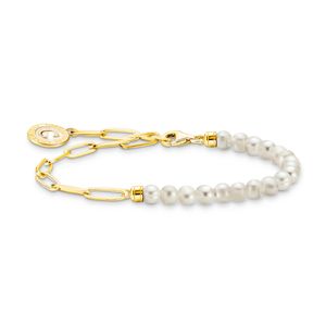 Preview image of Thomas Sabo Charmista White Cold Enamel Coin Gold & Pearl Charm Bracelet 