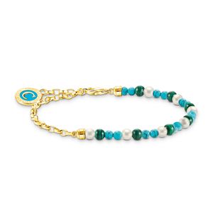 Preview image of Thomas Sabo Charmista Blue Cold Enamel Coin Gold & Beads Charm Bracelet 