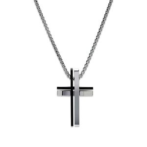 Preview image of Unique Black and Steel Double Cross Necklace