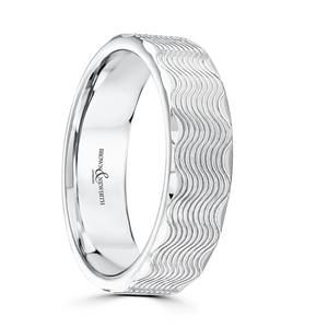 Preview image of 9ct White Gold 6mm Waved Flat Top Gents Wedding Ring