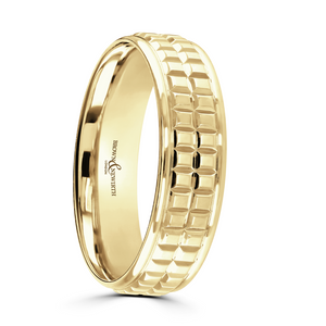Preview image of 9ct Yellow Gold 5mm Flat Top Double Squares Gents Wedding Ring