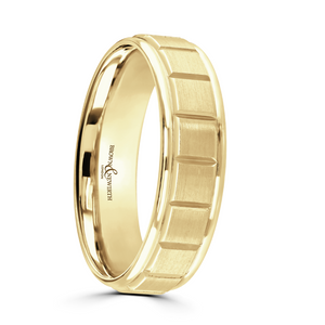Preview image of 9ct Yellow Gold 6mm Flat Top Brushed Squares Gents Wedding Ring
