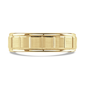 Preview image of 9ct Yellow Gold 6mm Flat Top Brushed Squares Gents Wedding Ring