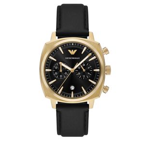 Preview image of Emporio Armani Carlo 40mm Gold Black Quartz Leather Strap Chronograph Watch