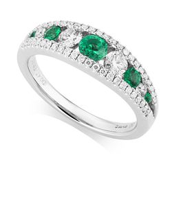 Preview image of 18CT WHITE GOLD EMERALD .32 & DIAMOND .47 TAPERED BAND RING