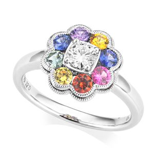 Preview image of 18CT WHITE GOLD FANCY SAPPHIRES .81 & DIAMOND .24 RING
