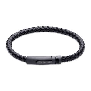 Preview image of Unique Black Leather Bracelet with Matt Black Steel Push Clasp