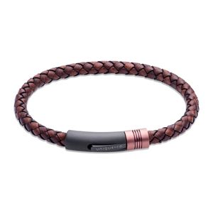 Preview image of Unique Brown Leather Bracelet with Matt Black and Bronze Steel Push Clasp