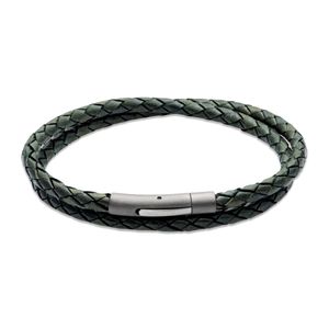 Preview image of Unique Dark Green Gunmetal Double Leather Bracelet with Steel Push Clasp