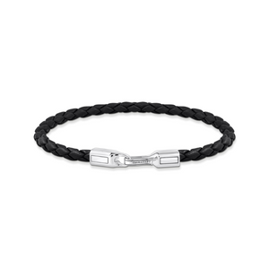 Preview image of Thomas Sabo braided black 4 mm leather Silver Bracelet 
