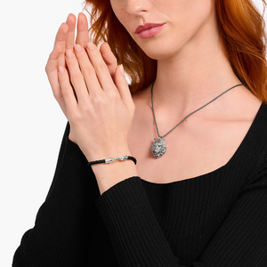 Thomas Sabo braided black 4 mm leather Silver Bracelet 