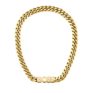 Preview image of Boss Kassy Steel Yellow Gold Plated Curb Chain