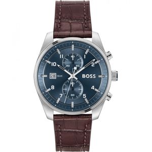 Preview image of BOSS Sky traveller 44mm Blue Steel Quartz Leather Strap Watch 