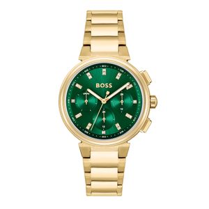 Preview image of Boss One 38mm Green Dial Gold Plated Quartz Bracelet Chronograph Watch