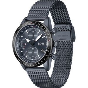Boss Pilot Edition 44mm Steel Blue Quartz Mesh Bracelet Chronograph Watch