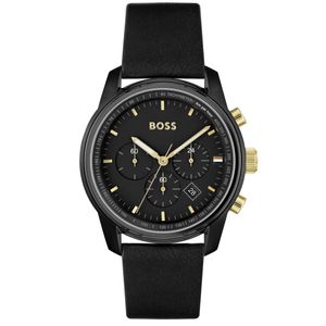 Preview image of Boss Trace 44mm Steel Black Quartz Leather Strap Chronograph Watch