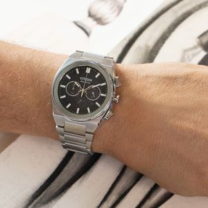 Citizen Modern 43mm Black Steel Bracelet Eco Drive Chronograph Watch