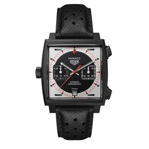 Preview image of TAG Heuer Monaco 39mm Black Titanium Leather Strap Chronograph Limited Edition Watch