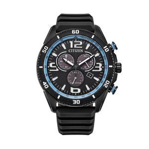 Preview image of Citizen Men's Sports 45mm Black Steel Eco-Drive Rubber Chronograph Watch 