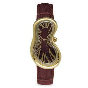 Preview image of Exaequo Classic PVD Gold Steel Red Quartz Crocodile Leather Strap Watch 