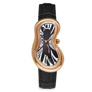 Preview image of Exaequo Classic PVD Rose Gold Steel Black Quartz Crocodile Leather Strap Watch 