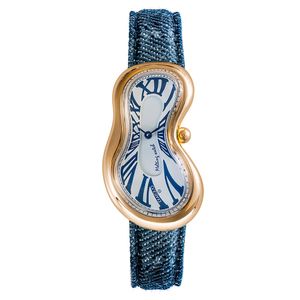 Preview image of Exaequo Classic PVD Gold Steel White & Blue Quartz Aging Jean Strap Watch 