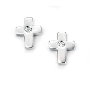 Preview image of D for Diamond Cross Stud Silver Earrings