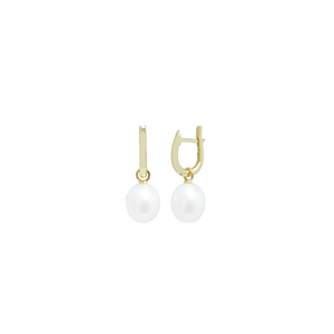 Preview image of 9ct Yellow Gold 9mm Teardrop Cultured White Pearl Huggie Drop Earrings 