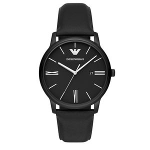 Preview image of Emporio Armani Minimalist 42mm Black Steel Quartz Leather Watch 