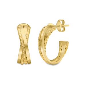 Preview image of 9ct Gold 18mm Cross Over Studded Hoop Earrings