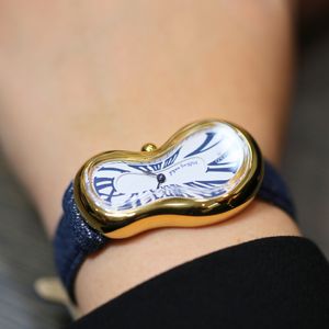 Preview image of Exaequo Classic PVD Gold Steel White & Blue Quartz Aging Jean Strap Watch 