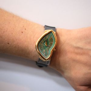 Preview image of Exaequo Revolve Gold IP Steel Blue Quartz Silicon Strap Watch 