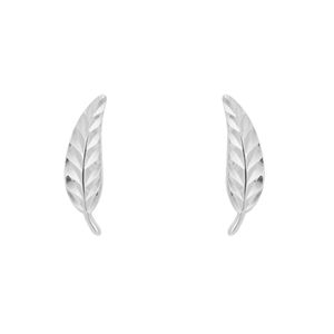 9ct White Gold Feather Motif Stud Earrings
