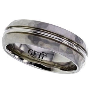 Preview image of Titanium 6mm Court Hammered & Lined Gents Wedding Ring 