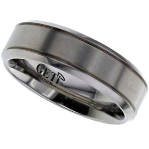 Preview image of Titanium 6mm Flat Fine Grooves Central Satin Brush Gents Wedding Ring