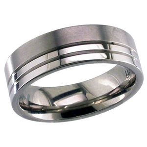 Preview image of Titanium 7mm Flat Top Court Twin Groove Gents Wedding Ring