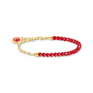 Thomas Sabo Red Bead Gold Plated Charm Bracelet 