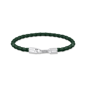 Preview image of Thomas Sabo Braided Green 4 mm leather Silver Bracelet 